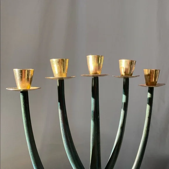{SOLD} Mid-century Modern Brass Candelabra Menorah - Picture 8 of 12